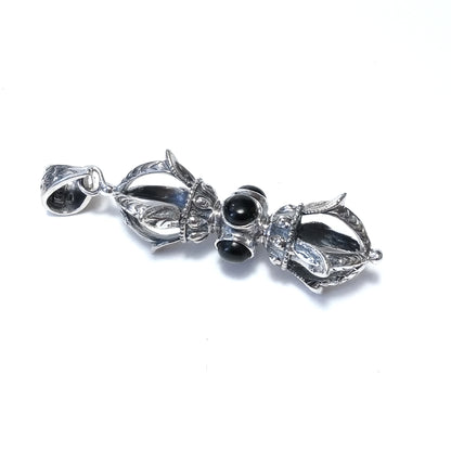 Ciondolo ETNICO in argento 925 con DORJE / VAJRA Occhio di Tigre , Labradorite , Onice nero | GIOIELLI IN ARGENTO