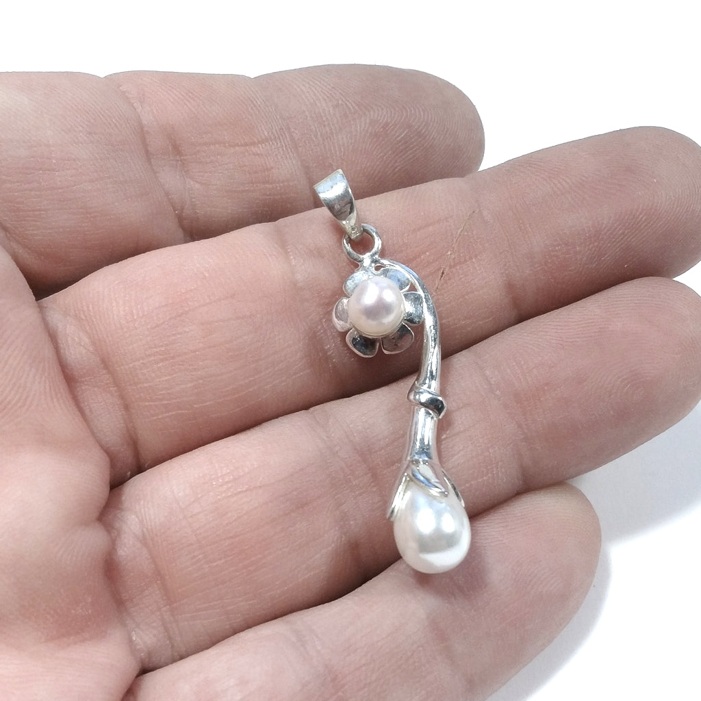 CIONDOLO FORMA CALLA | in argento 925 Ciondolo artigianale Perla | GIOIELLI IN ARGENTO