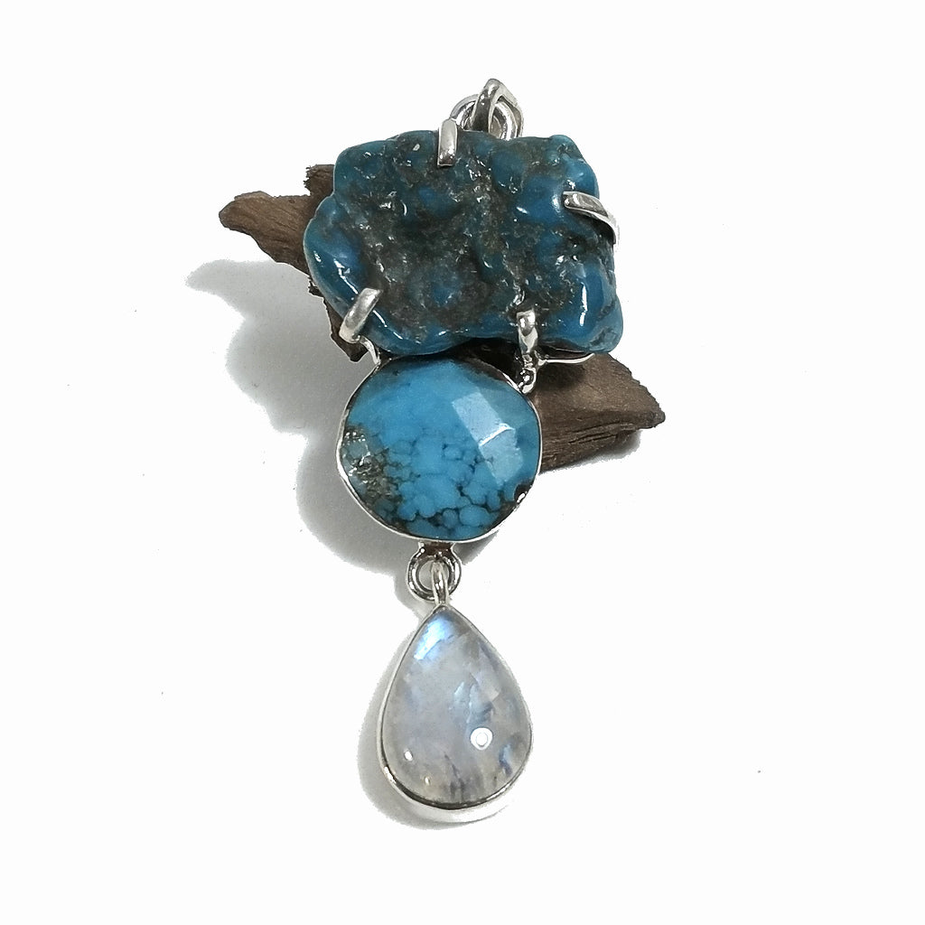 Ciondolo turchese e pietra di luna argento 925 | Ciondolo con pietra | Gioielli argento