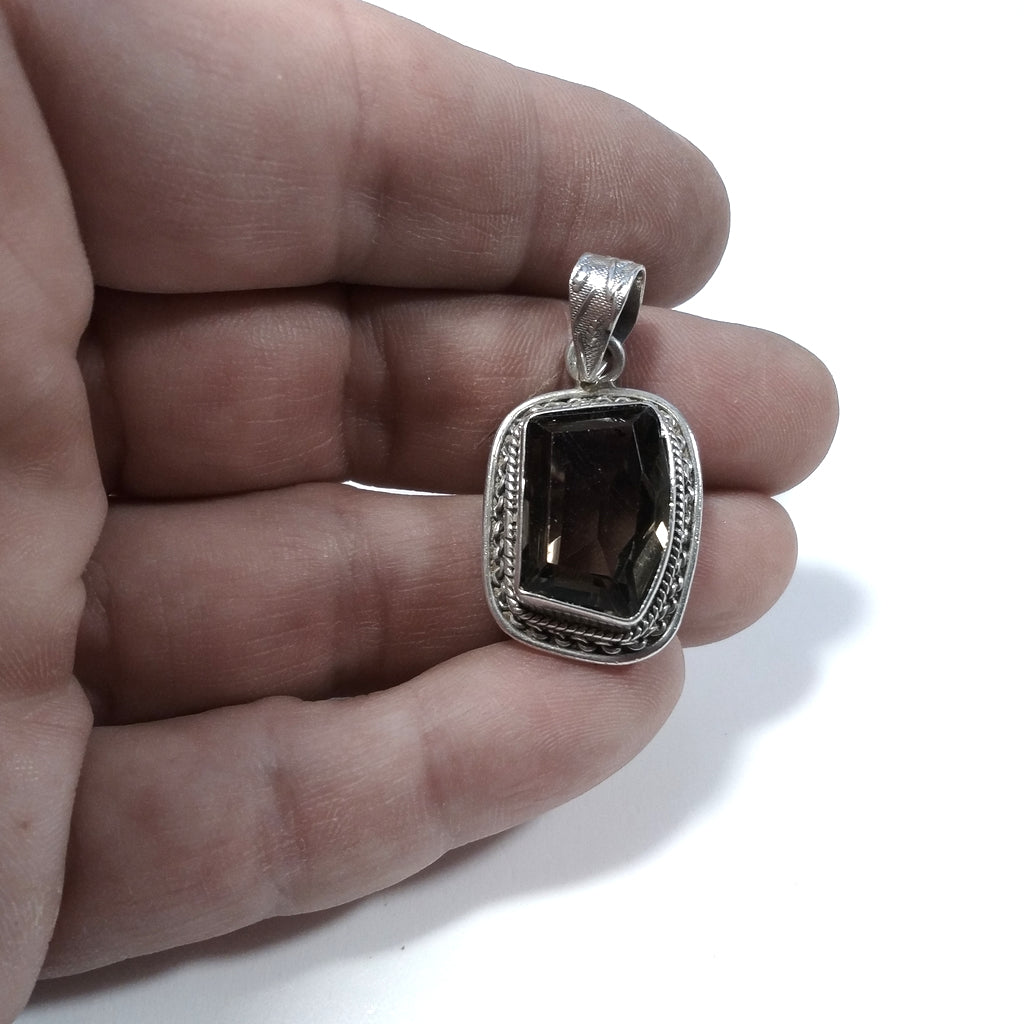 Ciondolo ETNICO in argento 925 Ciondolo Quarzo fumè | GIOIELLI CON PIETRE