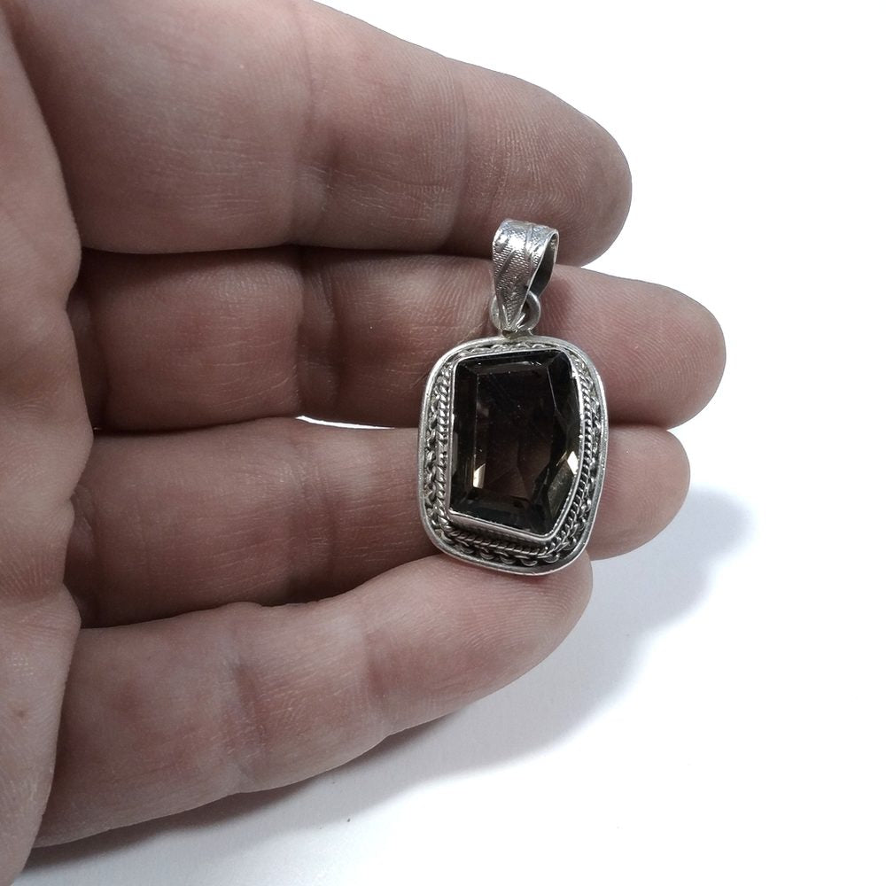 Ciondolo ETNICO in argento 925 Ciondolo Quarzo fumè | GIOIELLI CON PIETRE