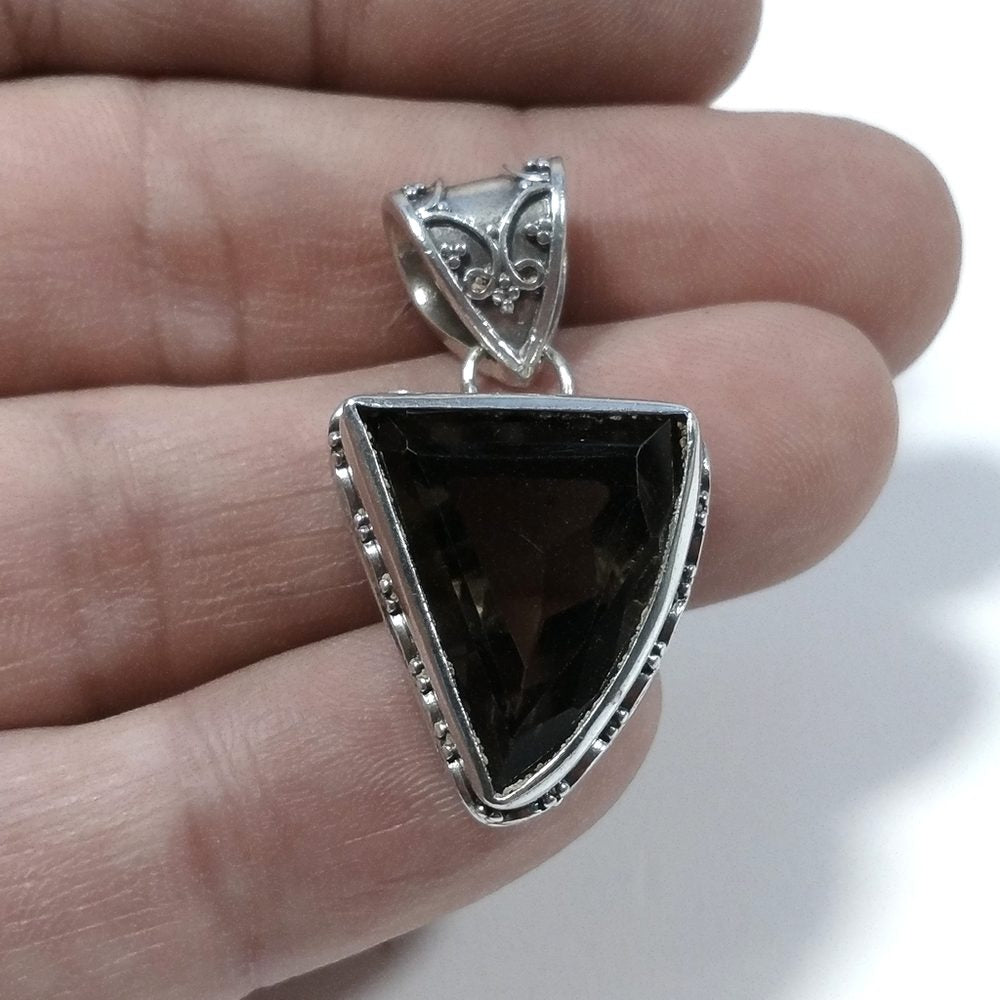 Ciondolo ETNICO in argento 925 con Ciondolo con pietra Quarzo fumè | GIOIELLI IN ARGENTO