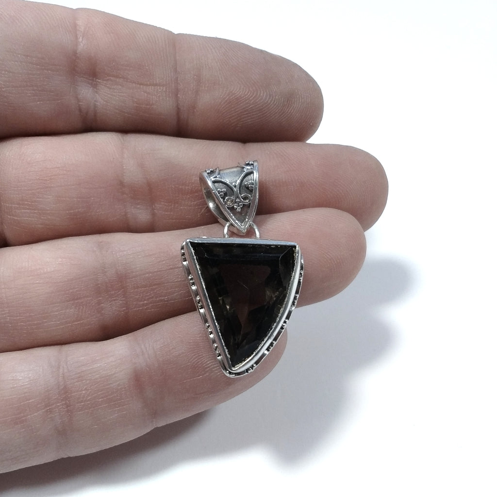 Ciondolo ETNICO in argento 925 con Ciondolo con pietra Quarzo fumè | GIOIELLI IN ARGENTO