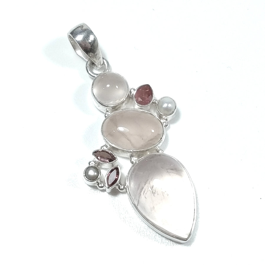 Ciondolo artigianale in argento 925 con Quarzo rosa Granato Perla | GIOIELLI IN ARGENTO