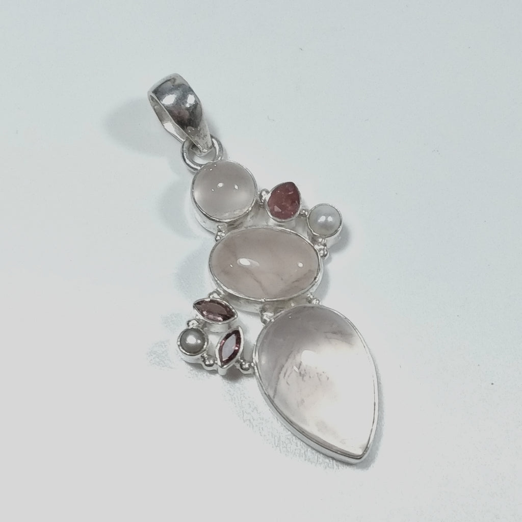 Ciondolo artigianale in argento 925 con Quarzo rosa Granato Perla | GIOIELLI IN ARGENTO