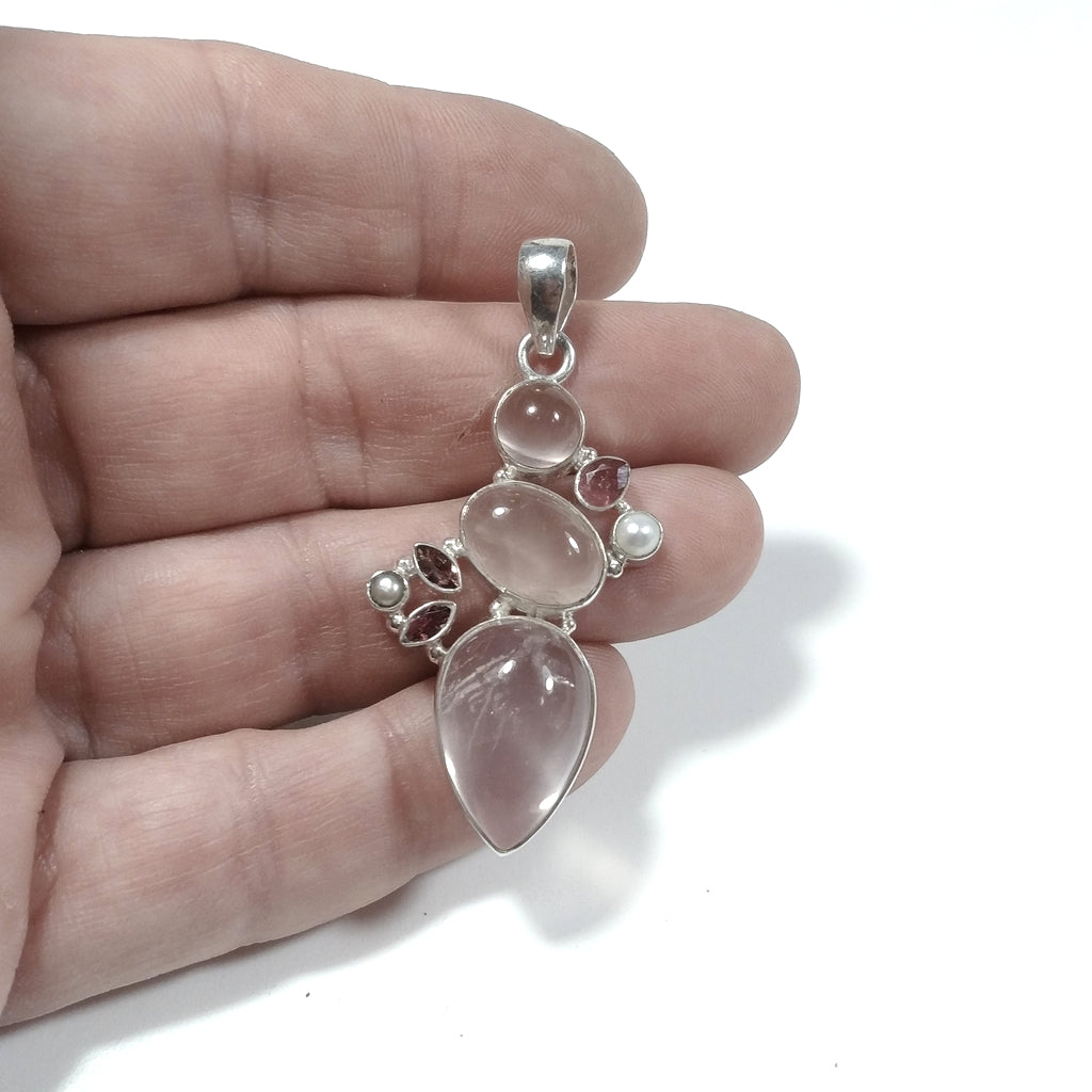 Ciondolo artigianale in argento 925 con Quarzo rosa Granato Perla | GIOIELLI IN ARGENTO