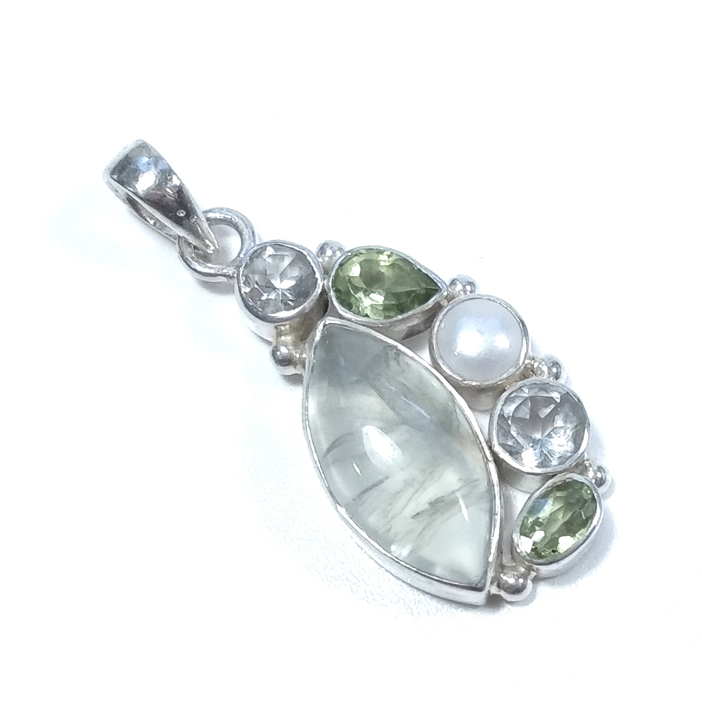CIONDOLO PIETRA | in argento 925 Perla Peridoto Prehnite | GIOIELLI IN ARGENTO
