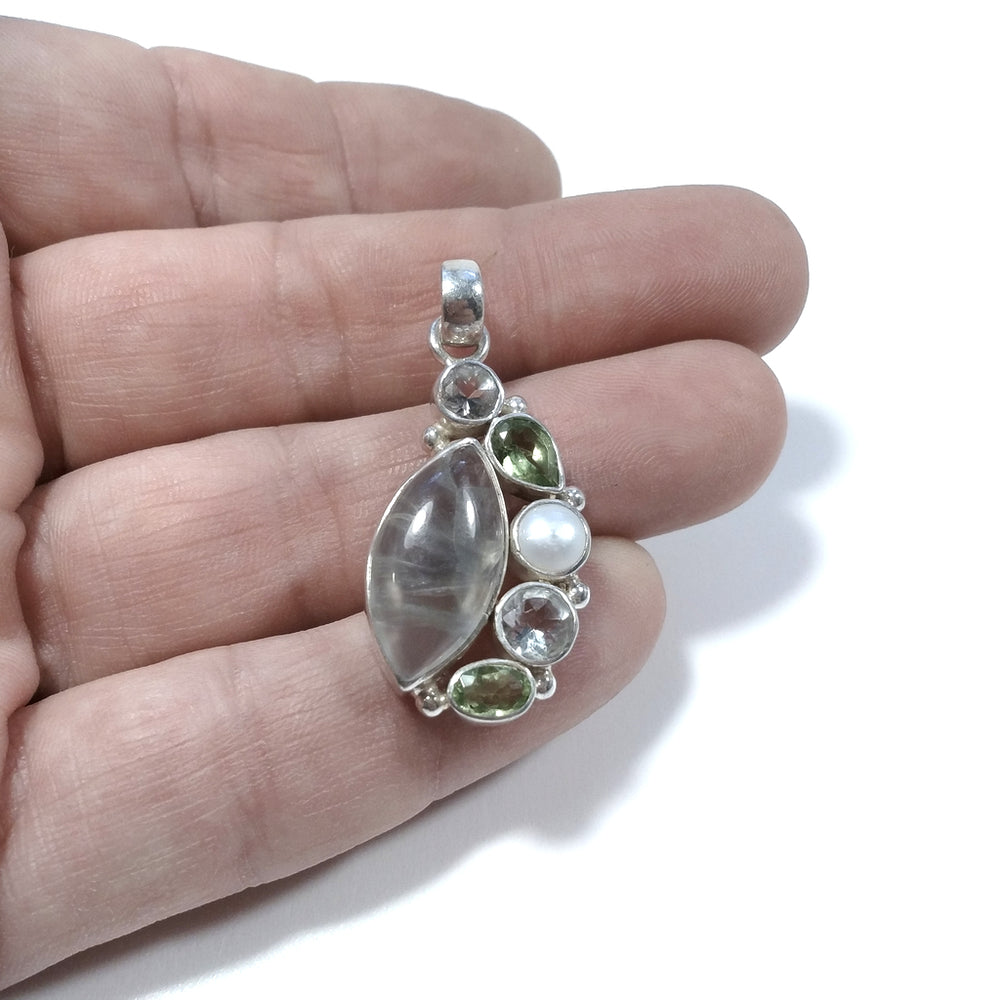 CIONDOLO PIETRA | in argento 925 Perla Peridoto Prehnite | GIOIELLI IN ARGENTO
