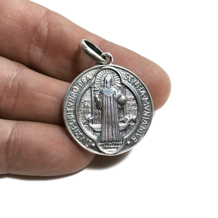 Medaglia di San Benedetto di norcia in argento 925 | Medaglia d'argento | Ciondolo