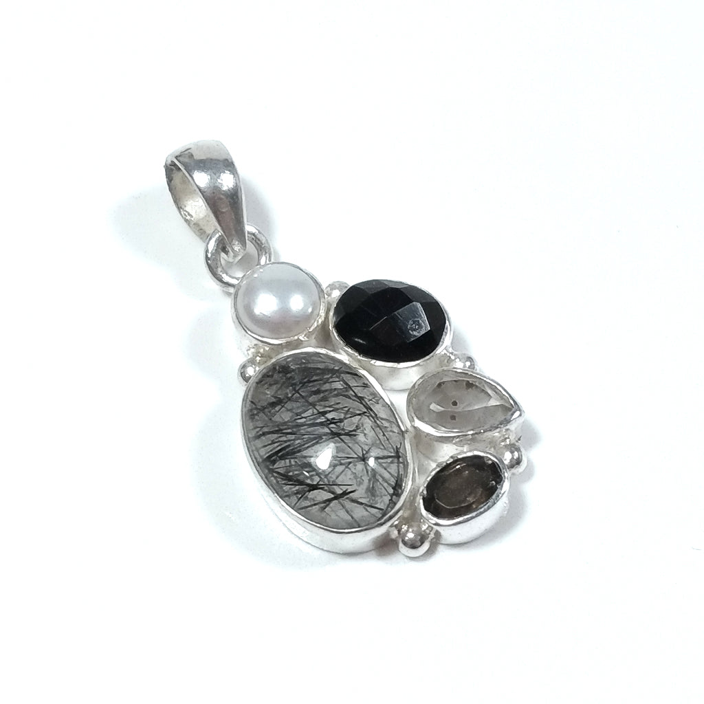 Ciondolo con pietra in argento 925 con Cristallo di rocca Quarzo rutilato Perla | GIOIELLI IN ARGENTO