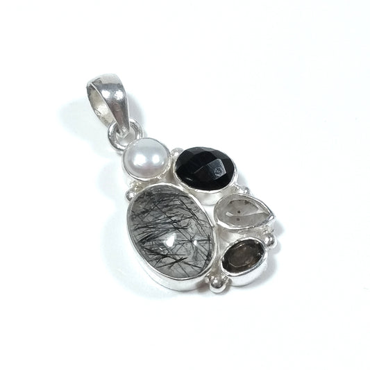 Ciondolo con pietra in argento 925 con Cristallo di rocca Quarzo rutilato Perla | GIOIELLI IN ARGENTO