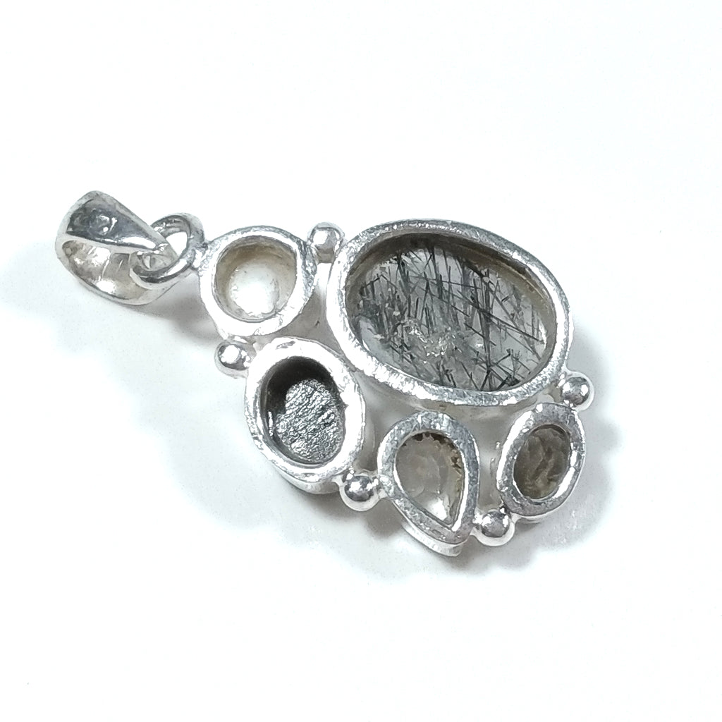 Ciondolo con pietra in argento 925 con Cristallo di rocca Quarzo rutilato e Perla