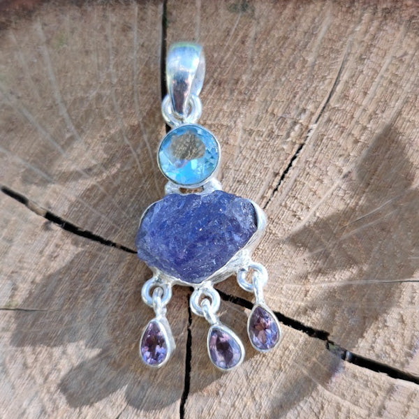 Ciondolo CHAMELI con pietra TOPAZIO e AMETISTA in argento 925 Ciondolo artigianale