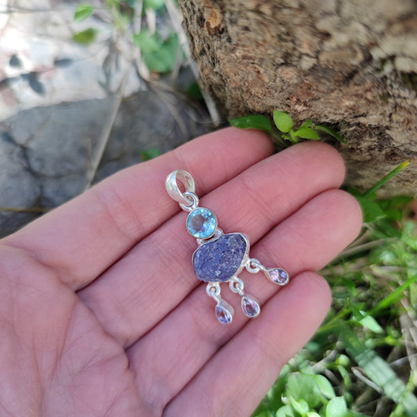 Ciondolo CHAMELI con pietra TOPAZIO e AMETISTA in argento 925 Ciondolo artigianale