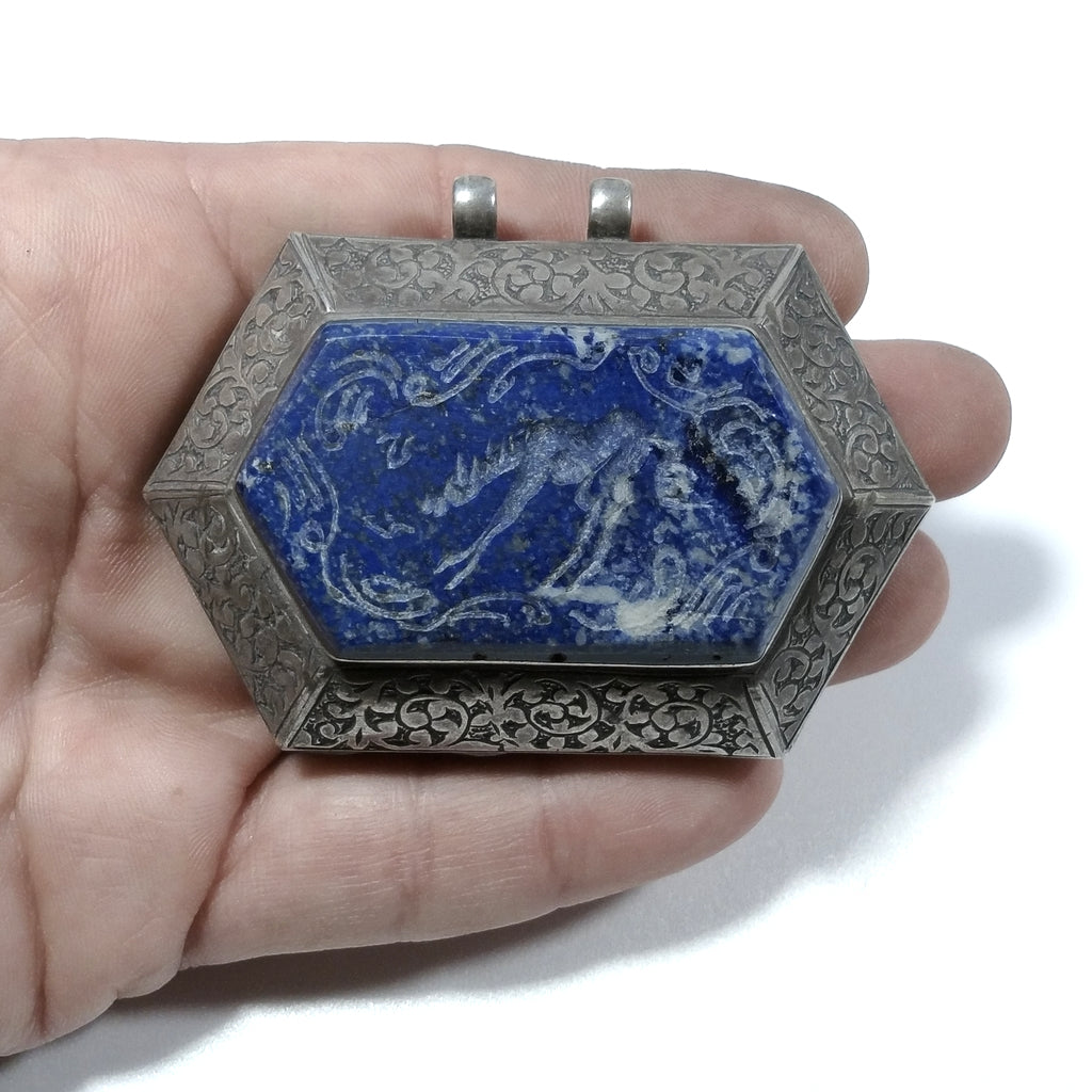 Ciondolo ETNICO in argento antico con ORNAMENTI etnici Lapislazzuli | GIOIELLI IN ARGENTO – immagine4
