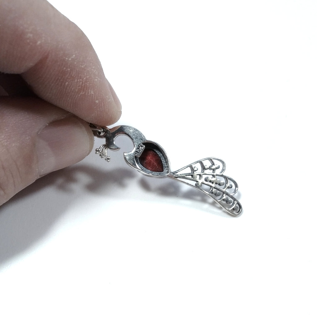 CIONDOLO PIETRA | in argento 925 con Radice di Rubino | PAVONE – immagine4