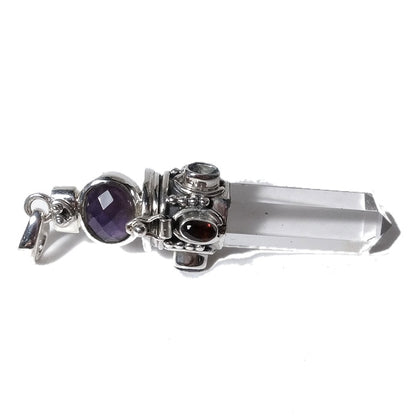Ciondolo artigianale in argento 925 Ciondolo artigianale Cristallo di rocca, Ametista | GIOIELLI ETNICI | Pendolo porta veleno