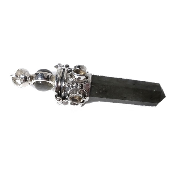 Ciondolo artigianale in argento 925 Ciondolo artigianale Labradorite, Quarzo citrino | GIOIELLI ETNICI | Pendolo porta veleno