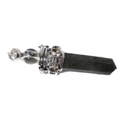 Ciondolo artigianale in argento 925 Ciondolo artigianale Labradorite, Quarzo citrino | GIOIELLI ETNICI | Pendolo porta veleno
