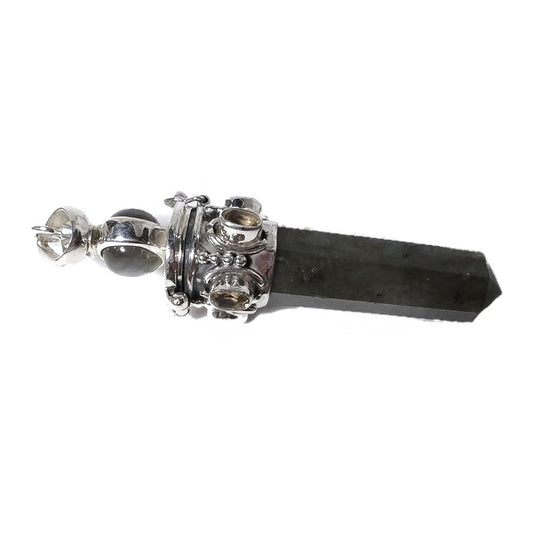Ciondolo artigianale in argento 925 Ciondolo artigianale Labradorite, Quarzo citrino | GIOIELLI ETNICI | Pendolo porta veleno