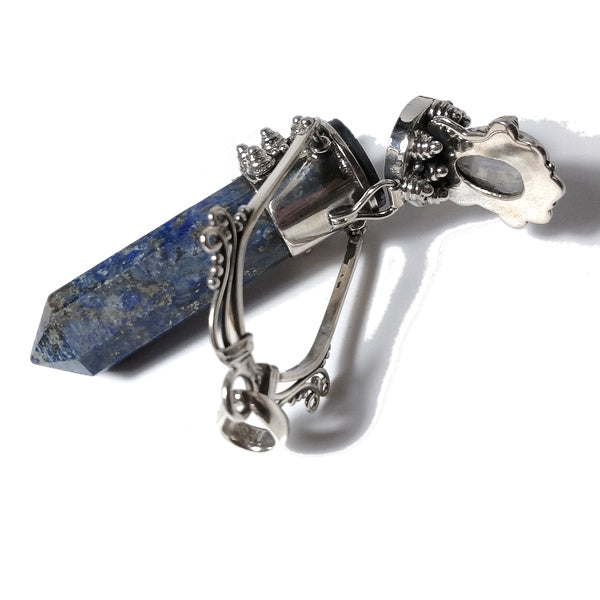 Ciondolo artigianale in argento 925 Ciondolo artigianale Lapislazzuli, Pietra di Luna | GIOIELLI ETNICI | Pendolo porta veleno