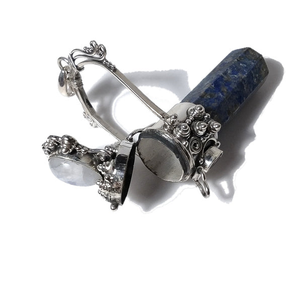 Ciondolo artigianale in argento 925 Ciondolo artigianale Lapislazzuli, Pietra di Luna | GIOIELLI ETNICI | Pendolo porta veleno