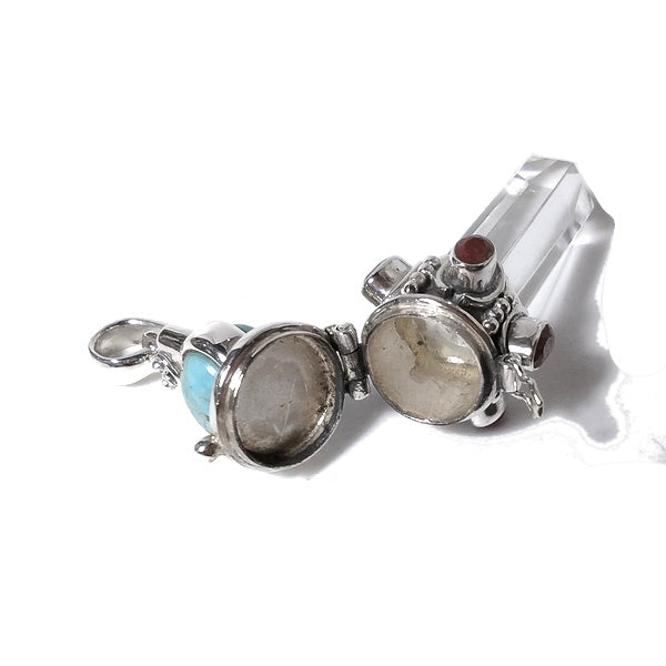 Ciondolo artigianale in argento 925 Ciondolo artigianale Cristallo di rocca, Radice di Rubino | GIOIELLI ETNICI | Pendolo porta veleno