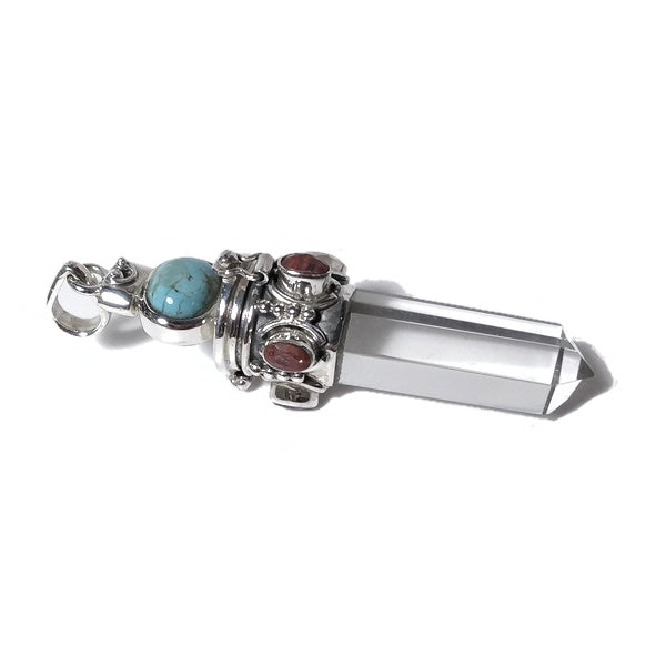 Ciondolo artigianale in argento 925 Ciondolo artigianale Cristallo di rocca, Radice di Rubino | GIOIELLI ETNICI | Pendolo porta veleno