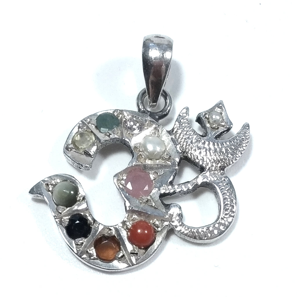 Ciondolo ETNICO in argento 925 con OM - AUM Mantra Corallo , Citrino , Smeraldo | GIOIELLI IN ARGENTO
