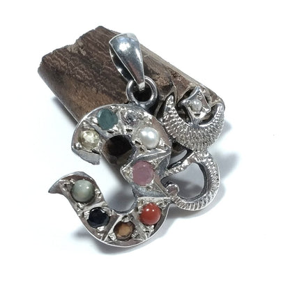 Ciondolo ETNICO in argento 925 con OM - AUM Mantra Corallo , Citrino , Smeraldo | GIOIELLI IN ARGENTO
