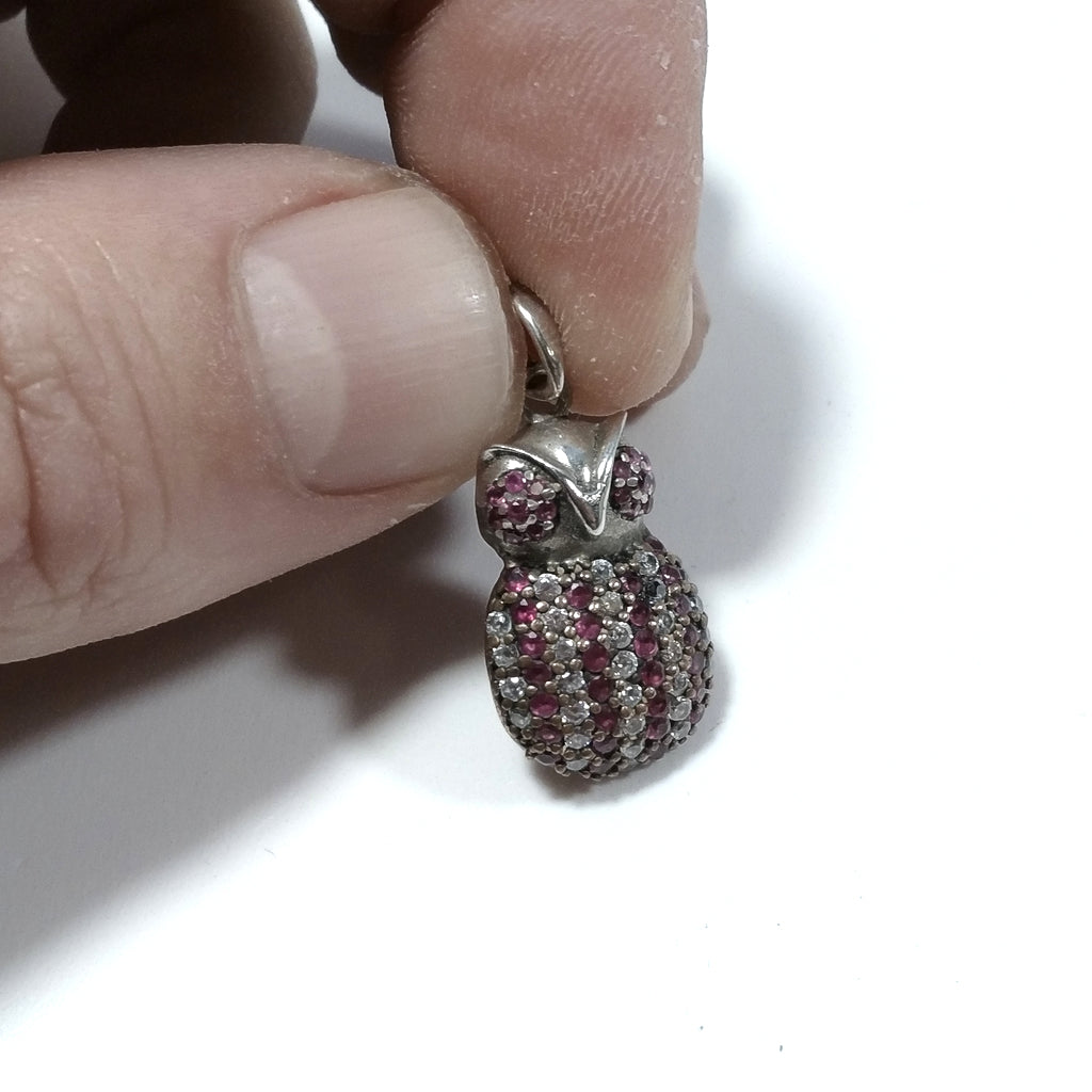 CIONDOLO PIETRA | in argento 925 con Tormalina rosa | GUFO