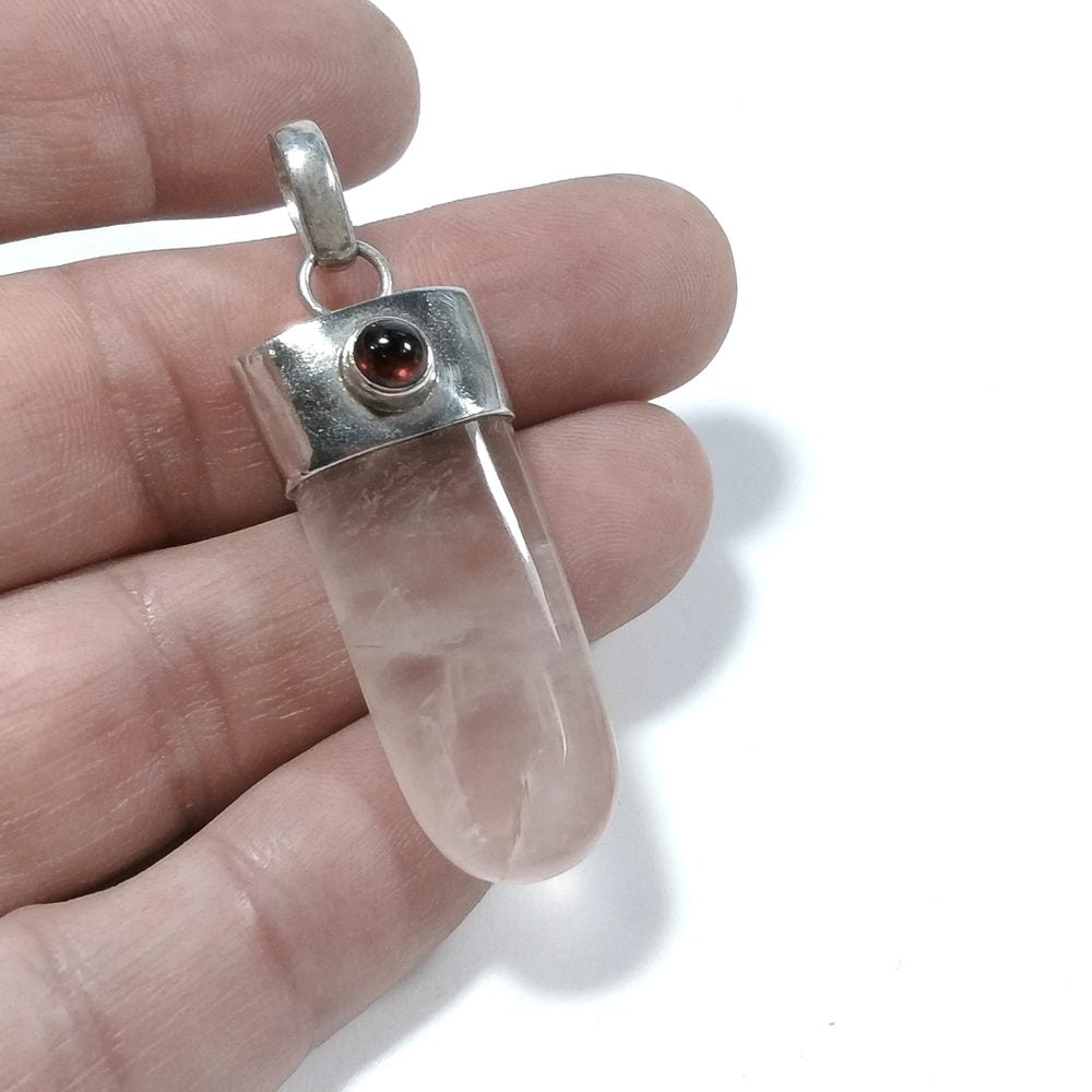 Ciondolo con pietra in argento 925 Ciondolo artigianale Quarzo rosa Granato | GIOIELLI CON PIETRE