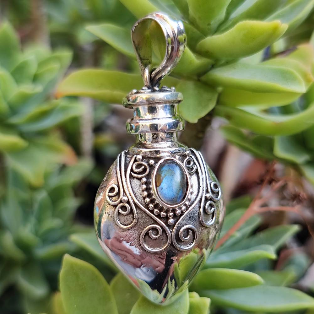 Ciondolo porta profumo in argento - ASIA labradorite