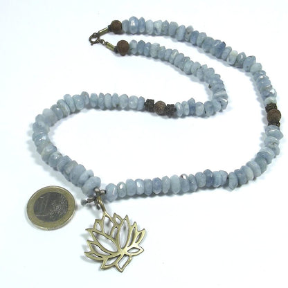 GIOIELLI etnici | COLLANA con acquamarina taglio rosetta e FIORE di LOTO – immagine6