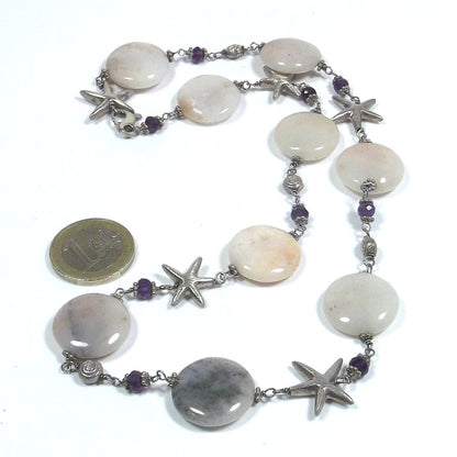 Collana con AGATA ROSA e stelle marine in argento 925 – con moneta