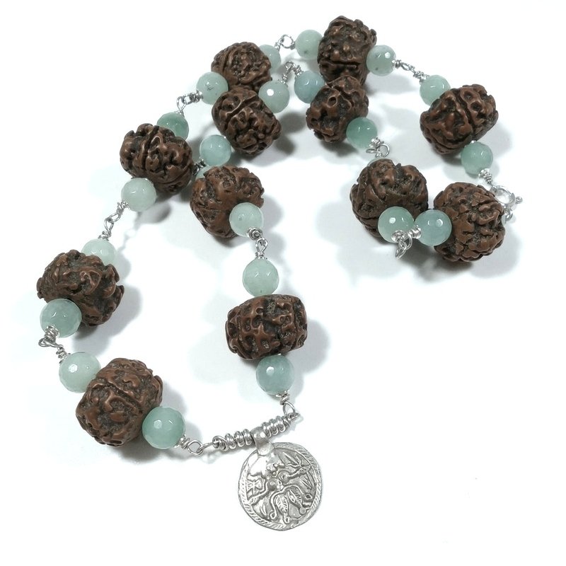 Collana ETNICA in argento 925 Collana artigianale Giada Rudraksha | JAPAMALA