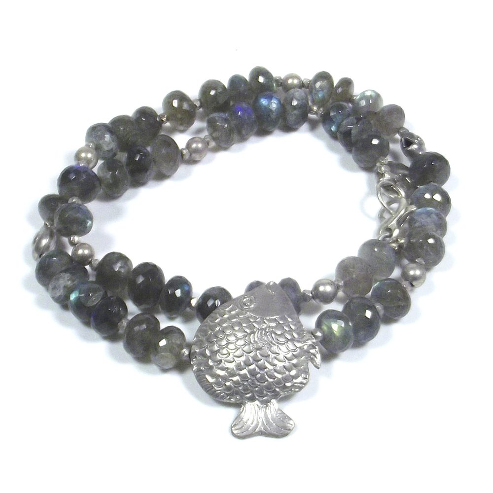 COLLANA ETNICA con pesce d'argento e LABRADORITE sfaccettata – immagine6