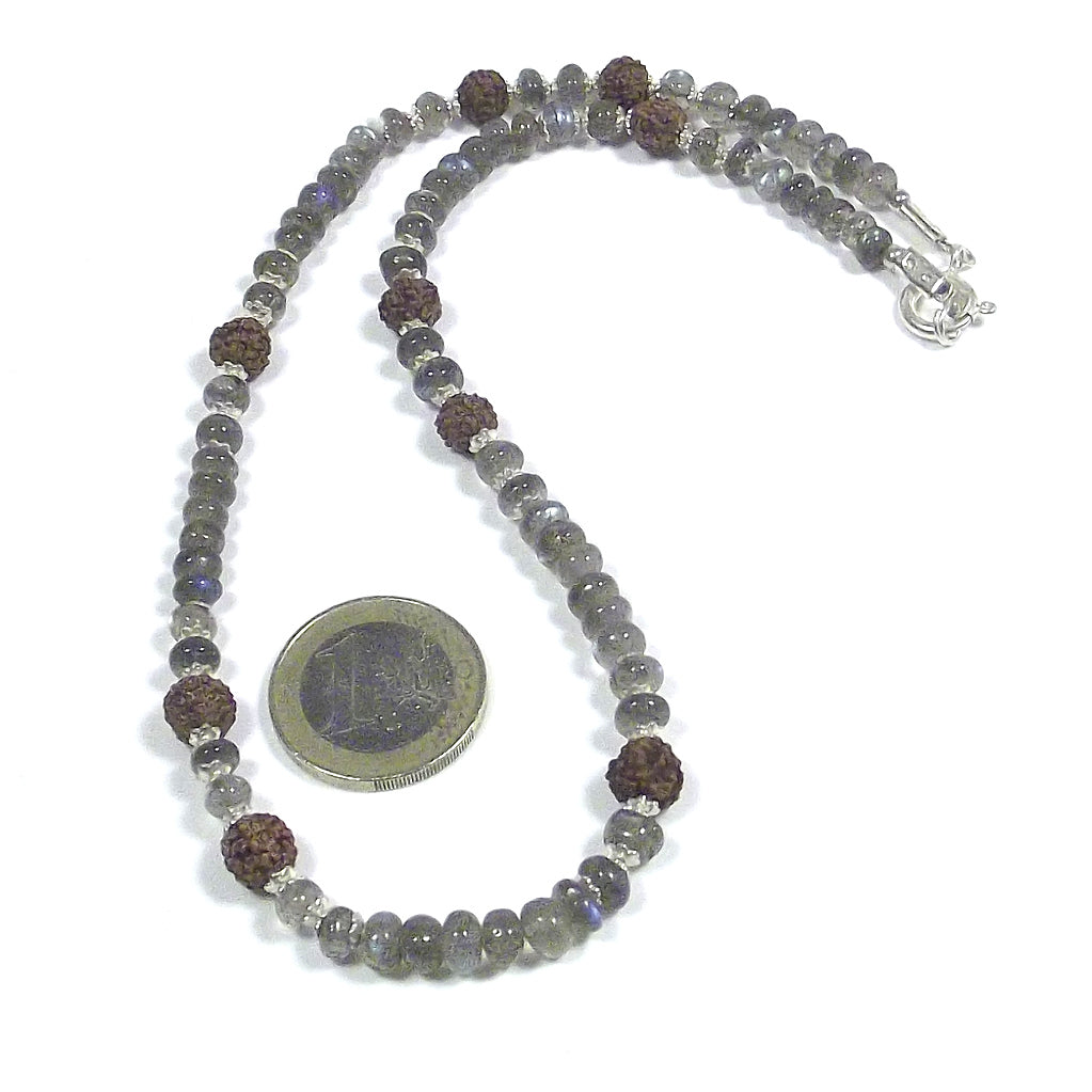 GIOIELLI | COLLANA con pietra - Labradorite e Rudraksha argento 925