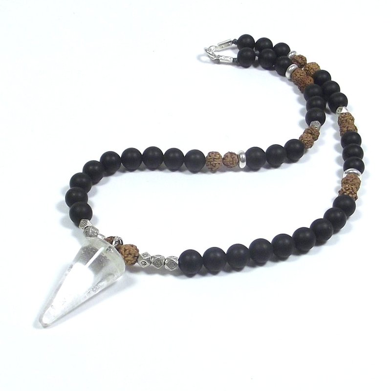 COLLANA ETNICA con onice satinato - rudraksha e argento etnico - UOMO DONNA