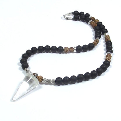 COLLANA ETNICA con onice satinato - rudraksha e argento etnico - UOMO DONNA