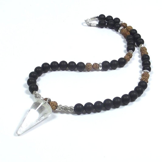 COLLANA ETNICA con onice satinato - rudraksha e argento etnico - UOMO DONNA