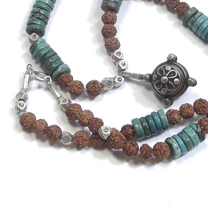 COLLANA ETNICA con turchese - rudraksha e argento antico - UOMO DONNA – immagine4