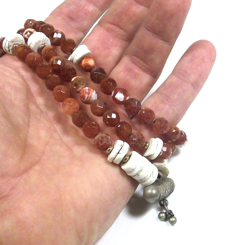 Collana ETNICA Japa Mala - agata di fuoco | conchiglia fossile NAGA - portapreghiere – immagine3