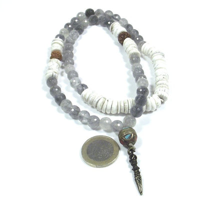 Collana Etnica Japa Mala - quarzo rutilato | conchiglia fossile NAGA - PHURBA – immagine3