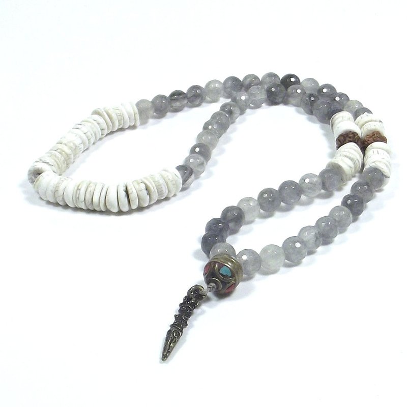 Collana Etnica Japa Mala - quarzo rutilato | conchiglia fossile NAGA - PHURBA – immagine5