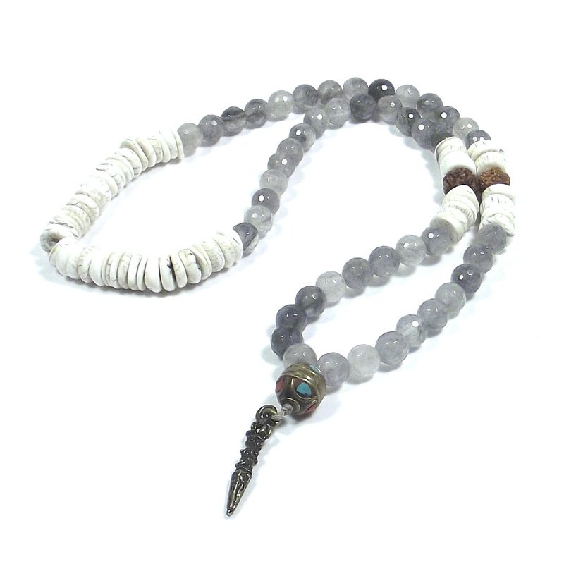 Collana Etnica Japa Mala - quarzo rutilato | conchiglia fossile NAGA - PHURBA
