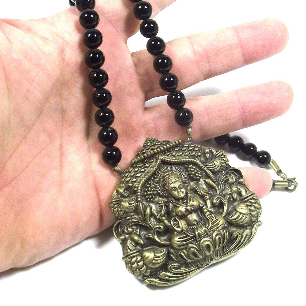 COLLANA con pietra e ciondolo LAKSHMI - ottone e onice