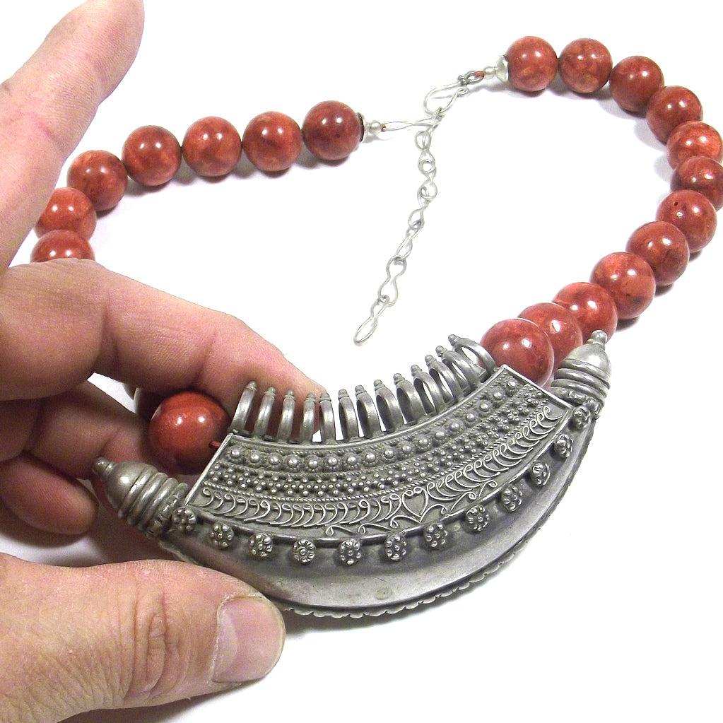 COLLANA con pietra - madrepora PORTAPREGHIERE argento 925