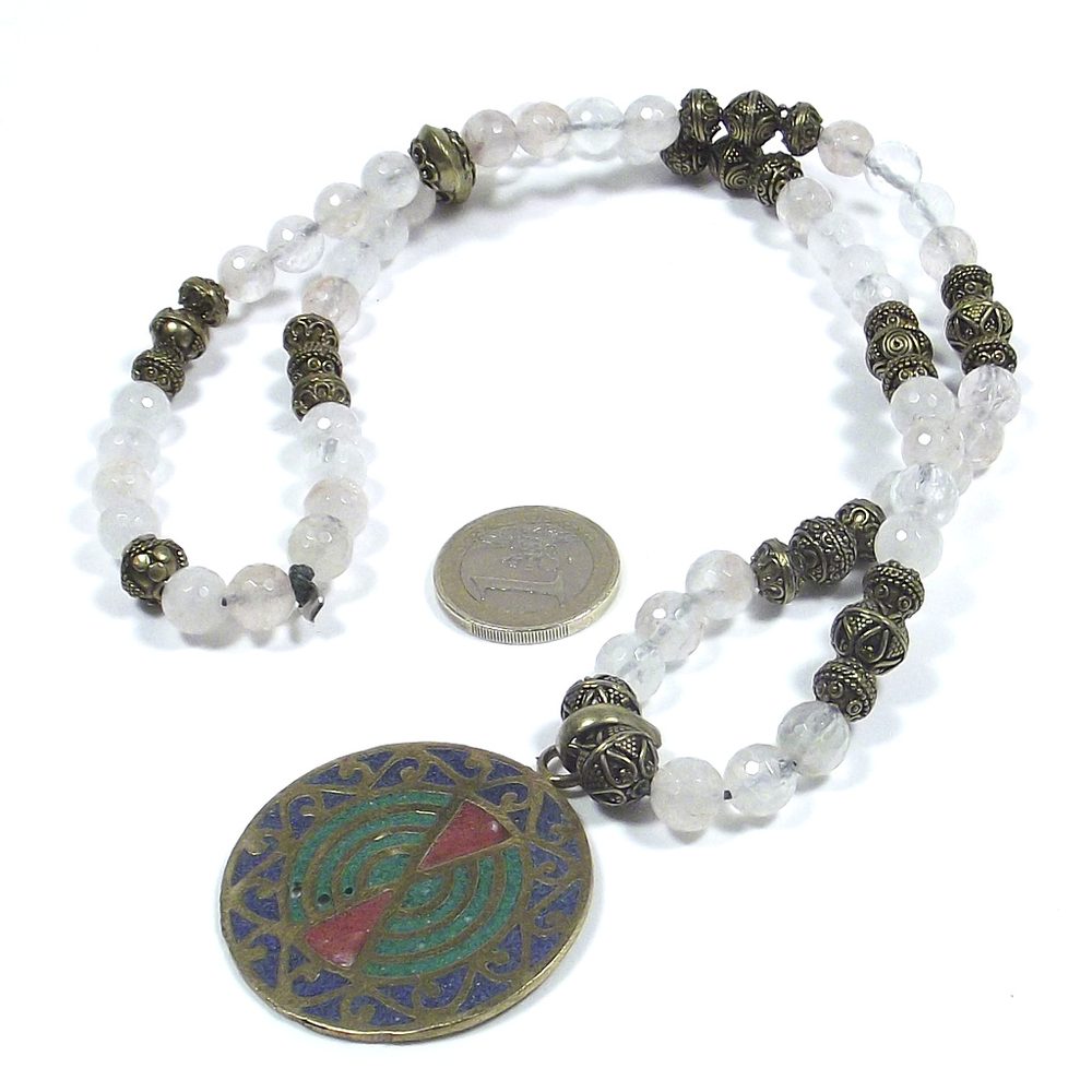 GIOIELLI etnici | COLLANA con cristallo di rocca sfaccettato e ottone – immagine6