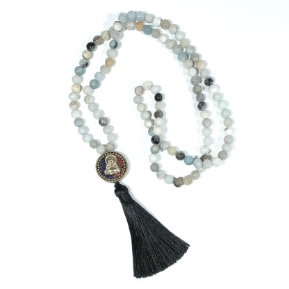 Japa Mala - semi e legno - Agata - Acquamarina - GANESH